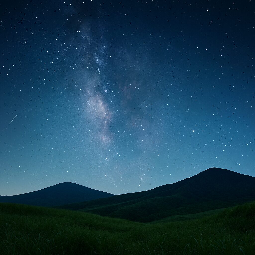 阿蘇の草原と星空のイメージ(2025年6月の流星群観測スポット)
